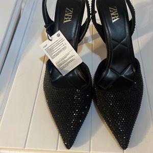 Zara Black on black sling back sparkle heel.